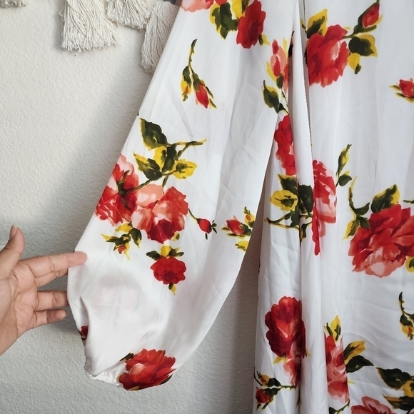 Show Me Your Mumu Jamie White Floral Long Sleeve Slip Tunic Mini Dress Boho M - Picture 9 of 13